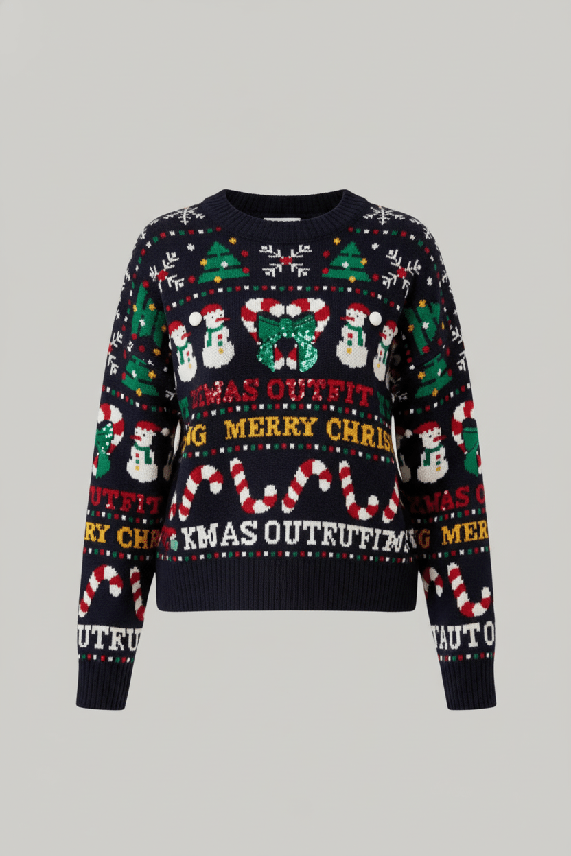 Women’s Cropped Jacquard Knit Jumper with Festive Graphic