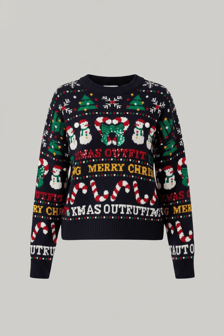 Women’s Cropped Jacquard Knit Jumper with Festive Graphic