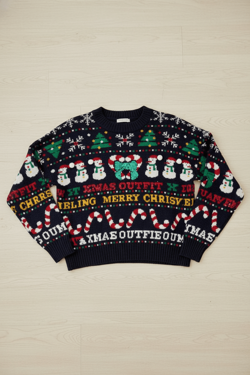 Women’s Cropped Jacquard Knit Jumper with Festive Graphic