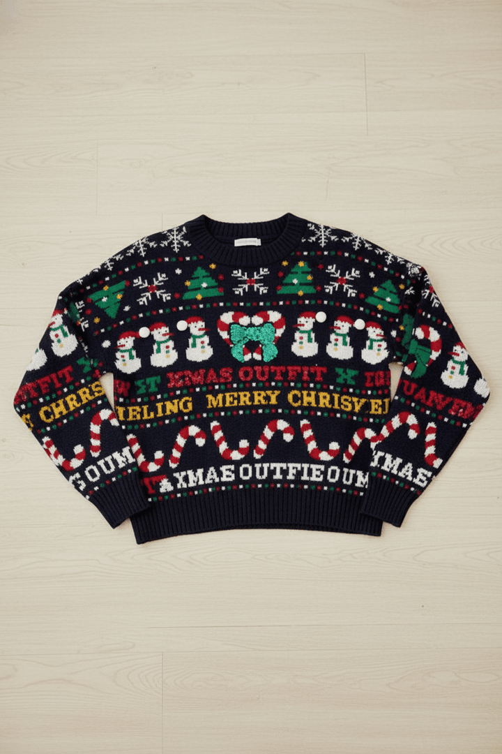 Women’s Cropped Jacquard Knit Jumper with Festive Graphic