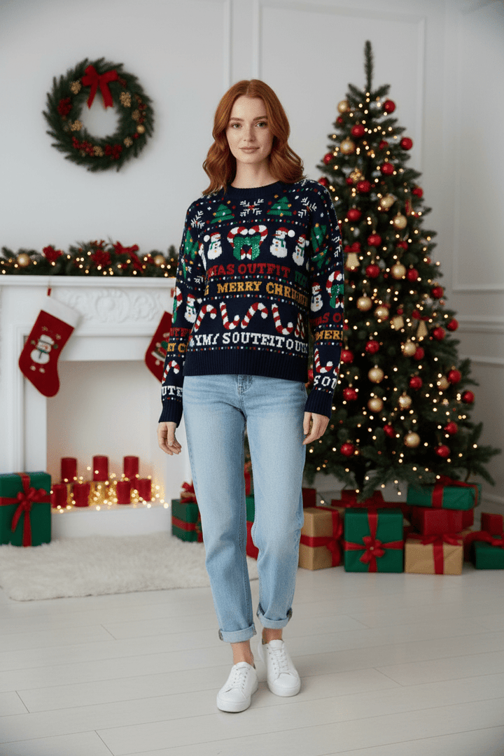Women’s Cropped Jacquard Knit Jumper with Festive Graphic
