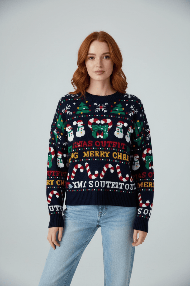 Women’s Cropped Jacquard Knit Jumper with Festive Graphic