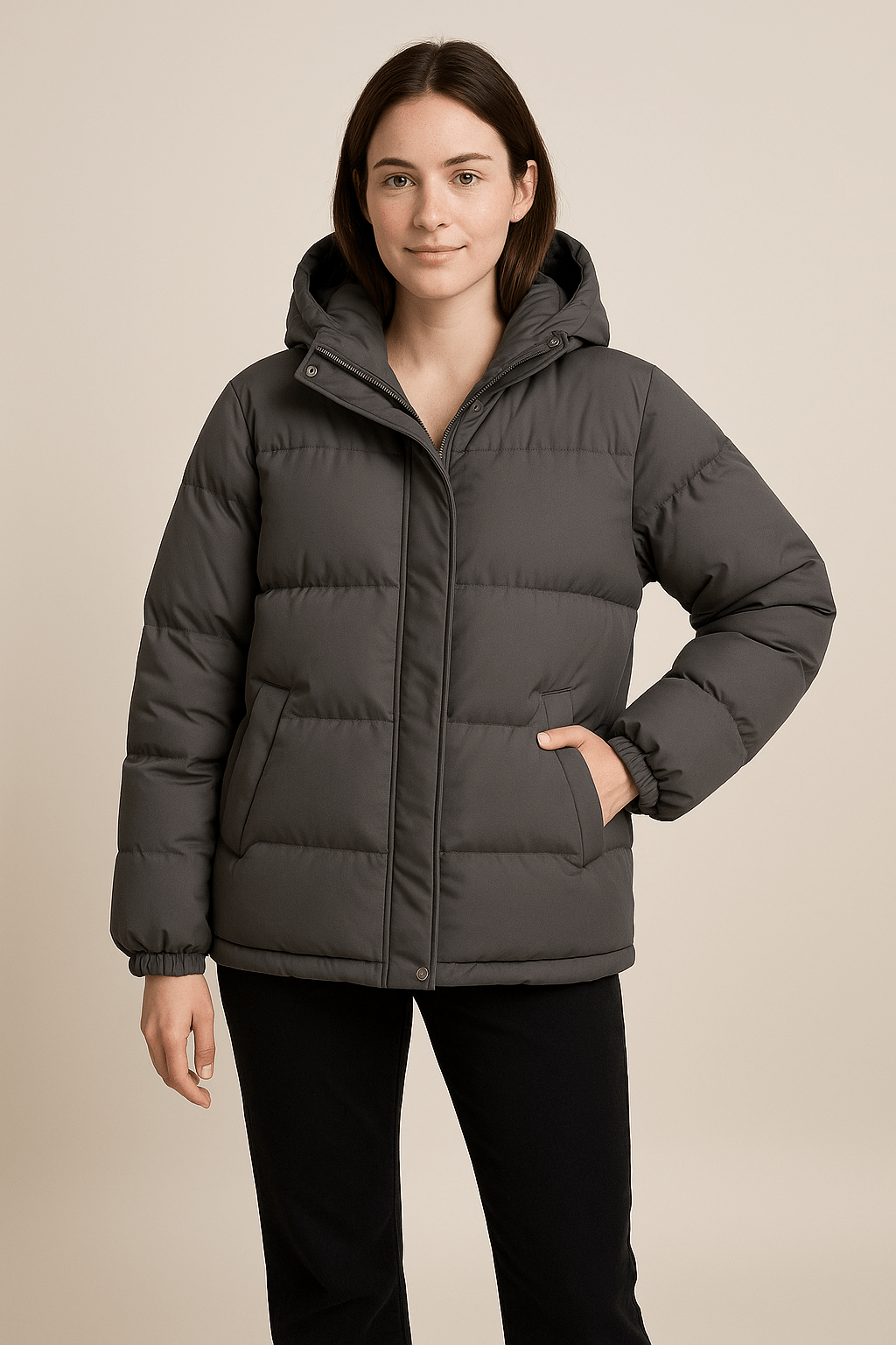 Women’s Quilted Oversized Hooded Jacket – Water-Repellent & Wind-Resistant