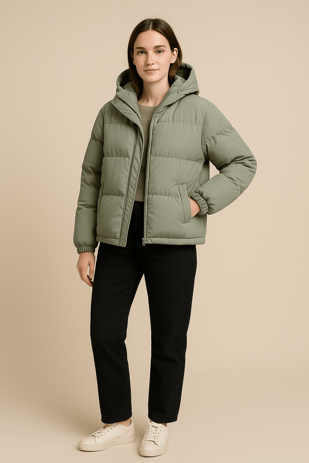 Women’s Quilted Oversized Hooded Jacket – Water-Repellent & Wind-Resistant