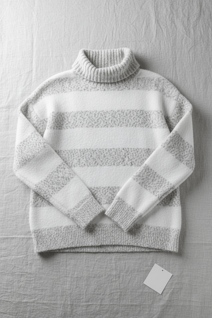 Women’s Plush Knit Jumper with Ribbed Turtleneck and Striped Texture