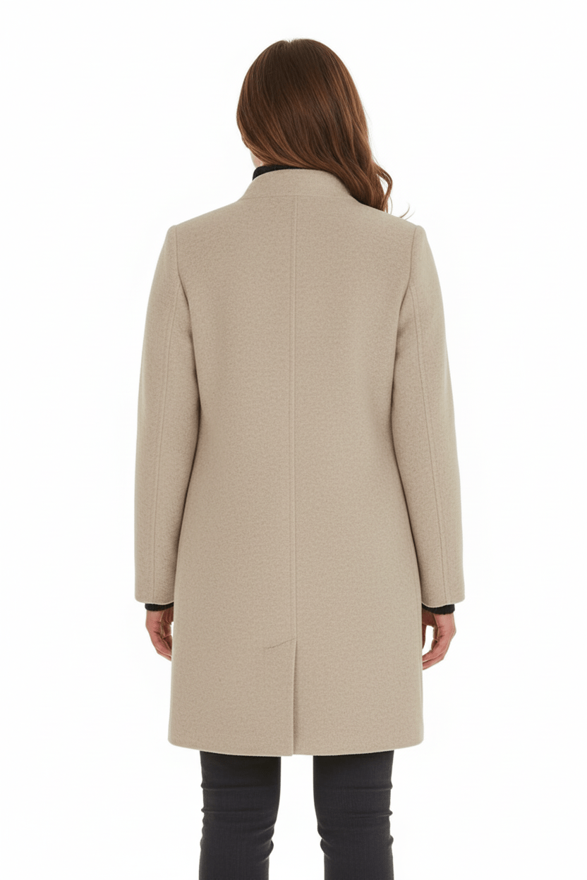 Women’s Long Coat | Stand Collar Jacket with Tailored Fit & Button Front