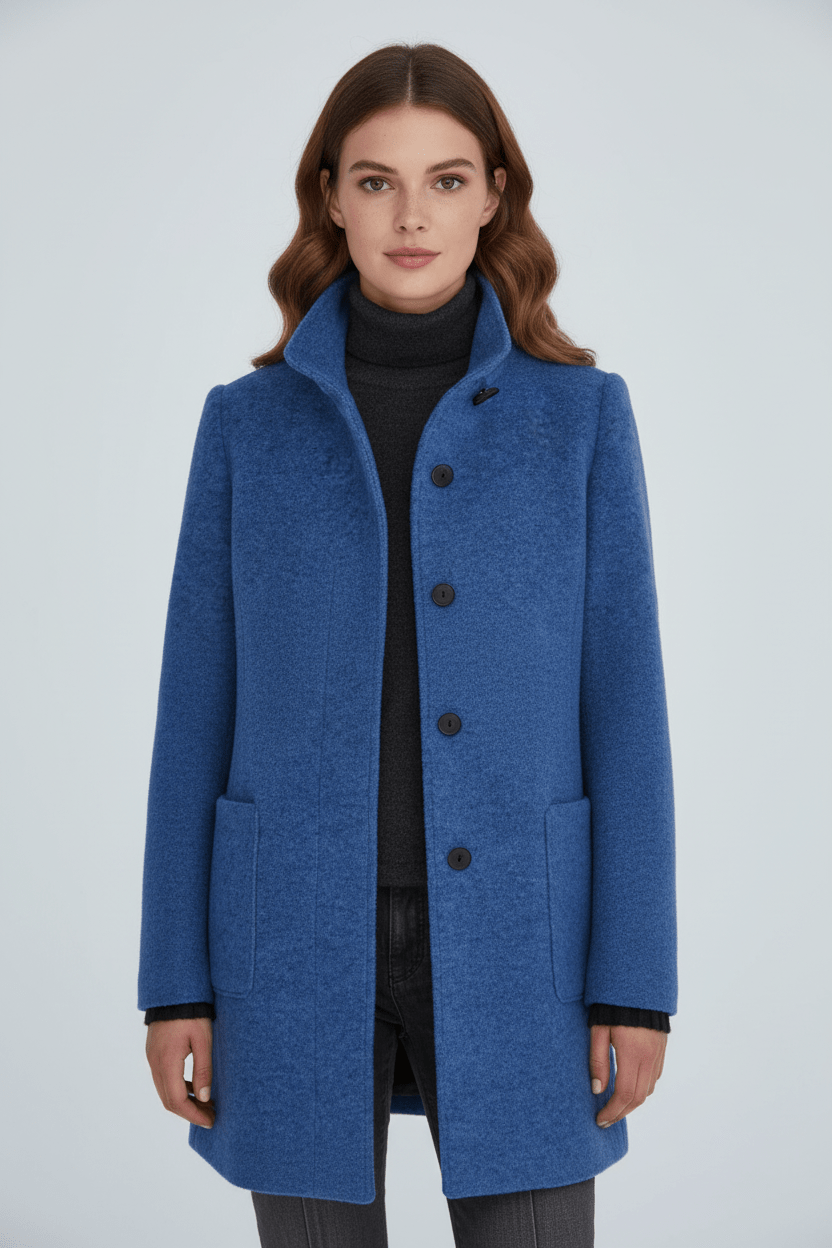 Women’s Long Coat | Stand Collar Jacket with Tailored Fit & Button Front