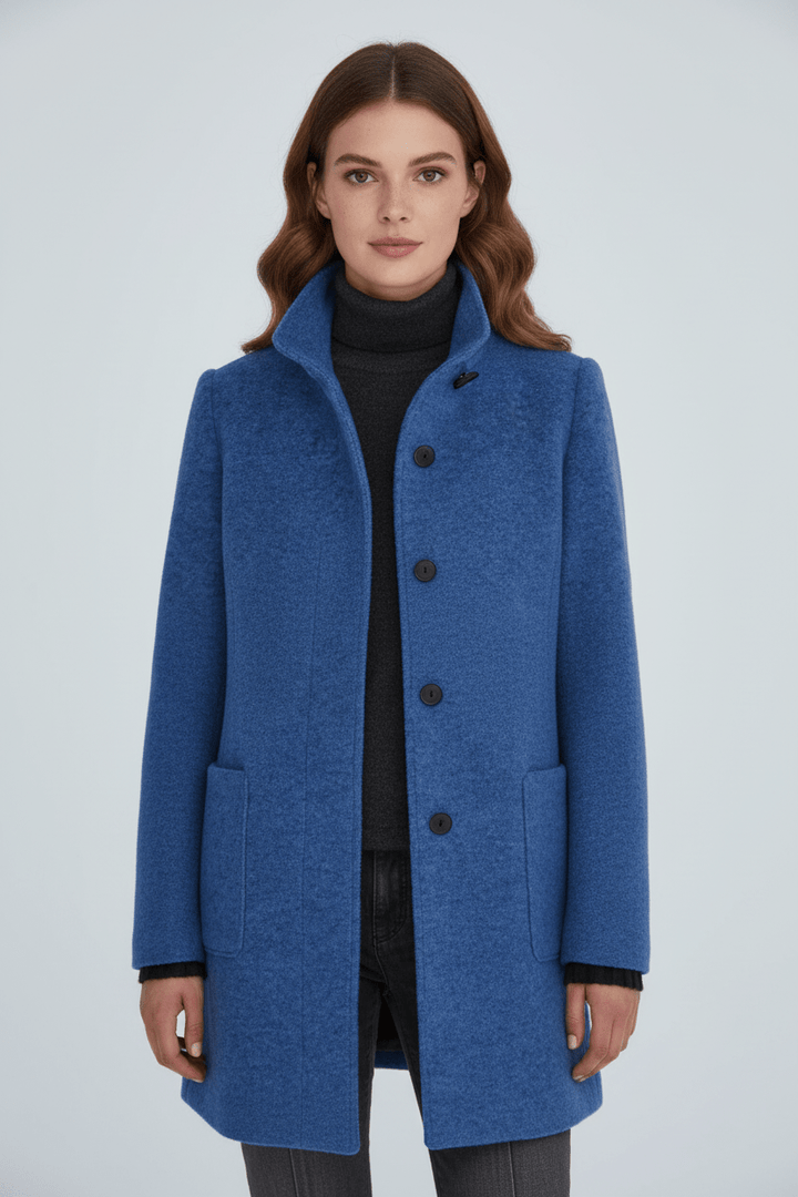 Women’s Long Coat | Stand Collar Jacket with Tailored Fit & Button Front