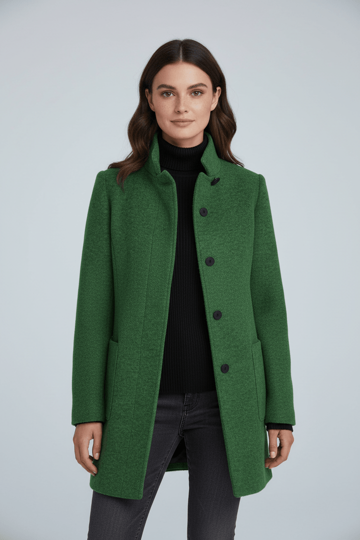 Women’s Long Coat | Stand Collar Jacket with Tailored Fit & Button Front