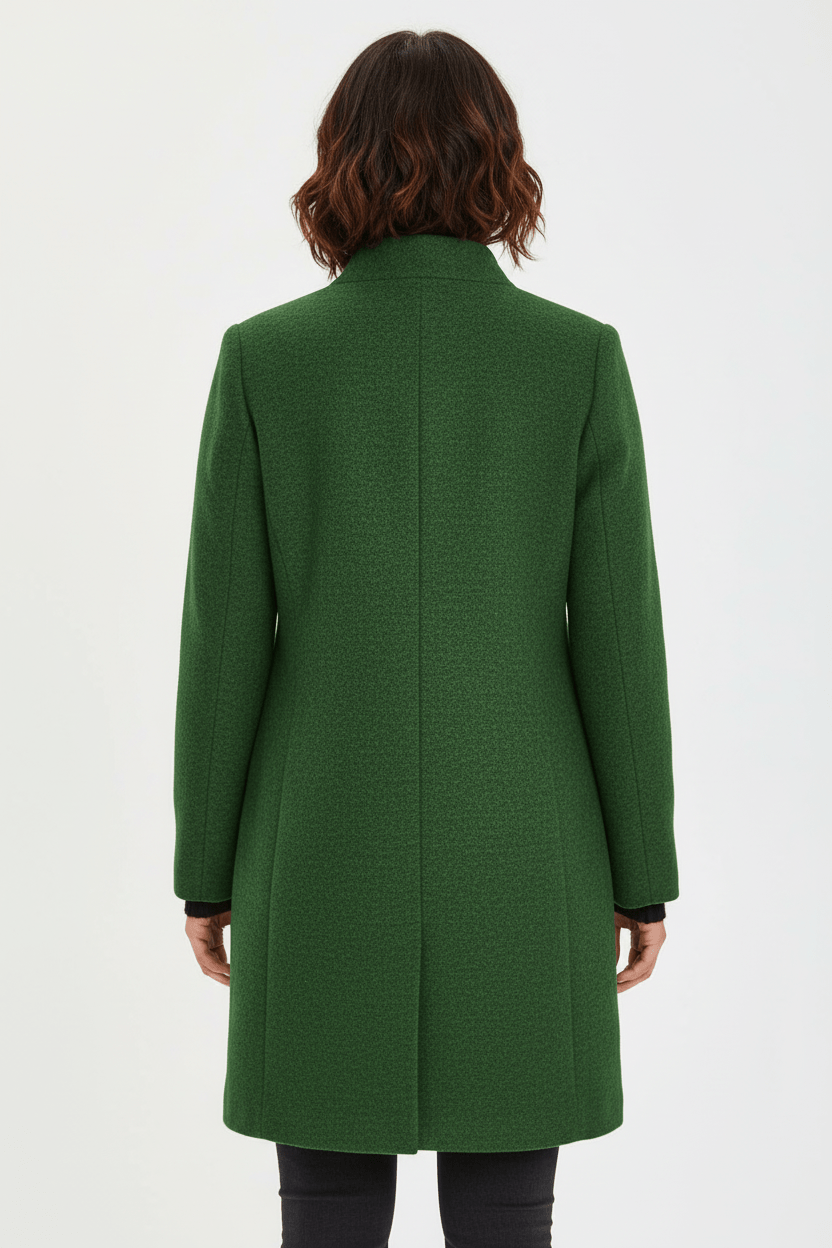 Women’s Long Coat | Stand Collar Jacket with Tailored Fit & Button Front