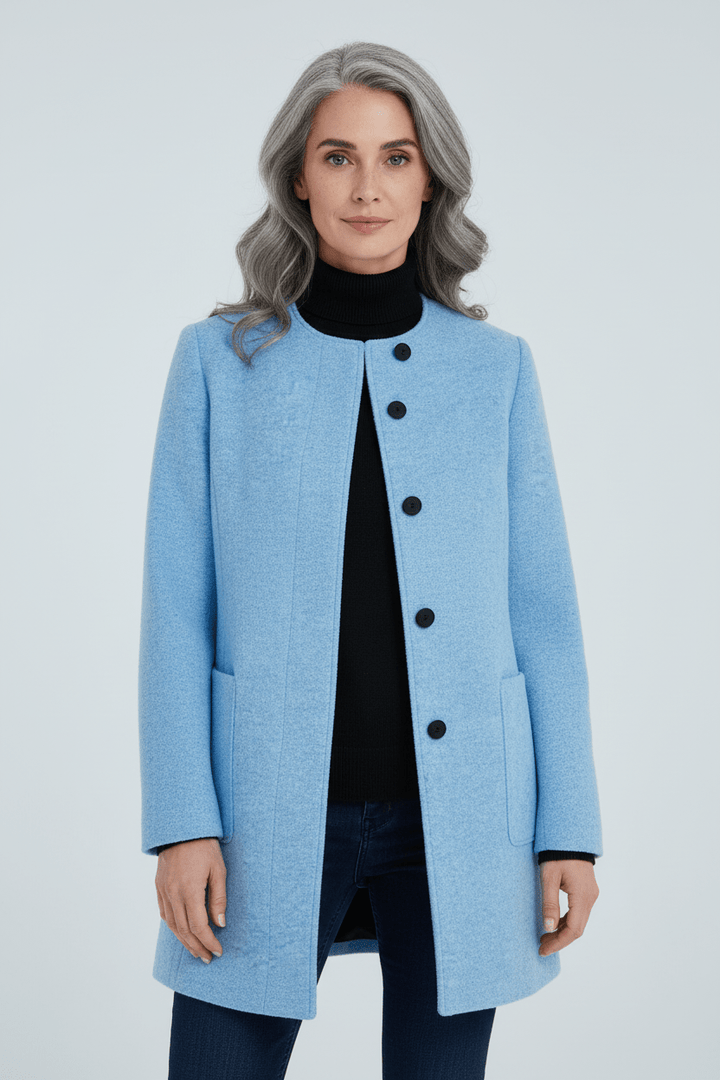 Women’s Long Coat | Stand Collar Jacket with Tailored Fit & Button Front