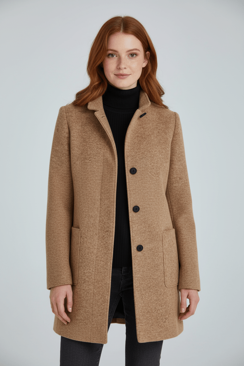 Women’s Long Coat | Stand Collar Jacket with Tailored Fit & Button Front