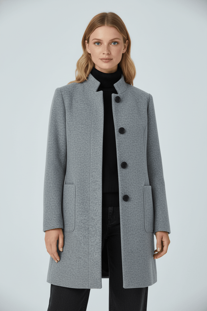 Women’s Long Coat | Stand Collar Jacket with Tailored Fit & Button Front