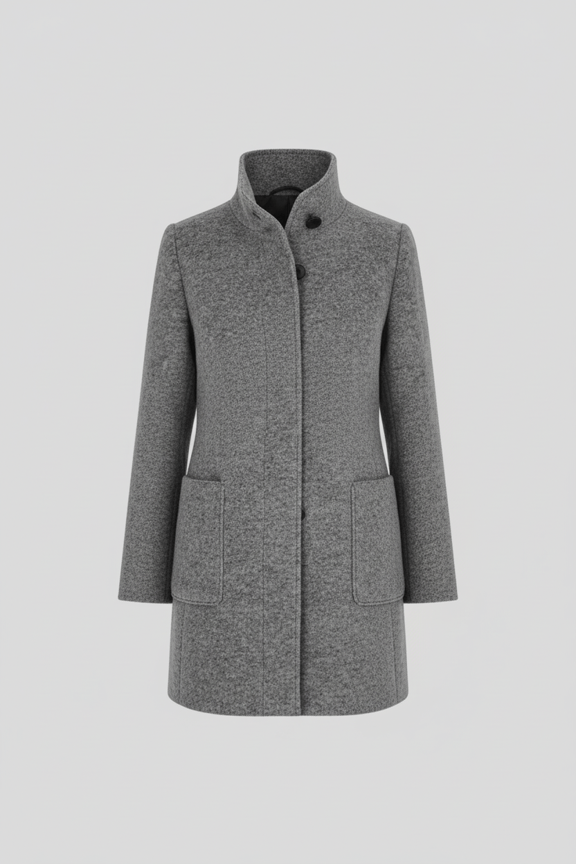 Women’s Long Coat | Stand Collar Jacket with Tailored Fit & Button Front