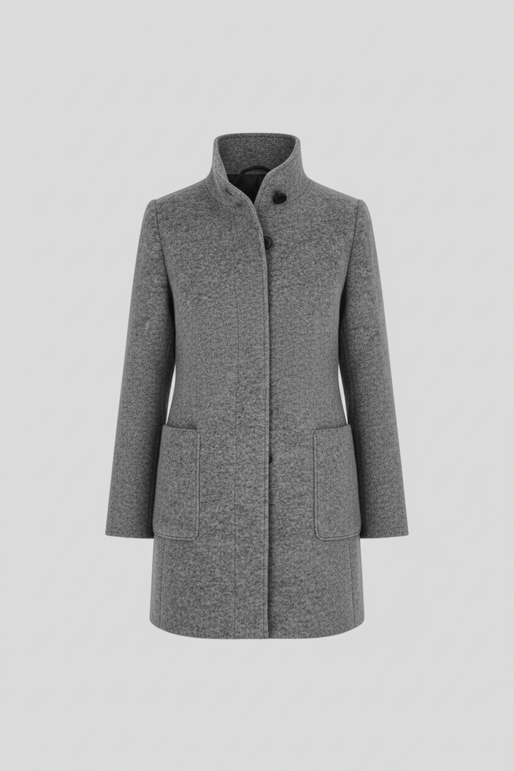 Women’s Long Coat | Stand Collar Jacket with Tailored Fit & Button Front