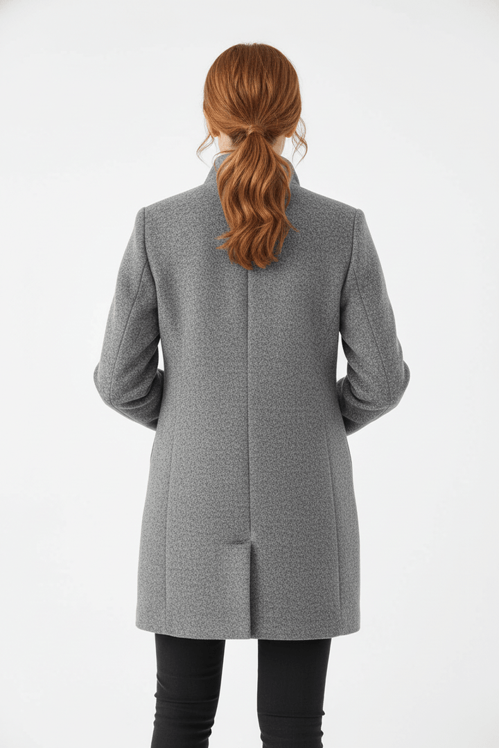 Women’s Long Coat | Stand Collar Jacket with Tailored Fit & Button Front