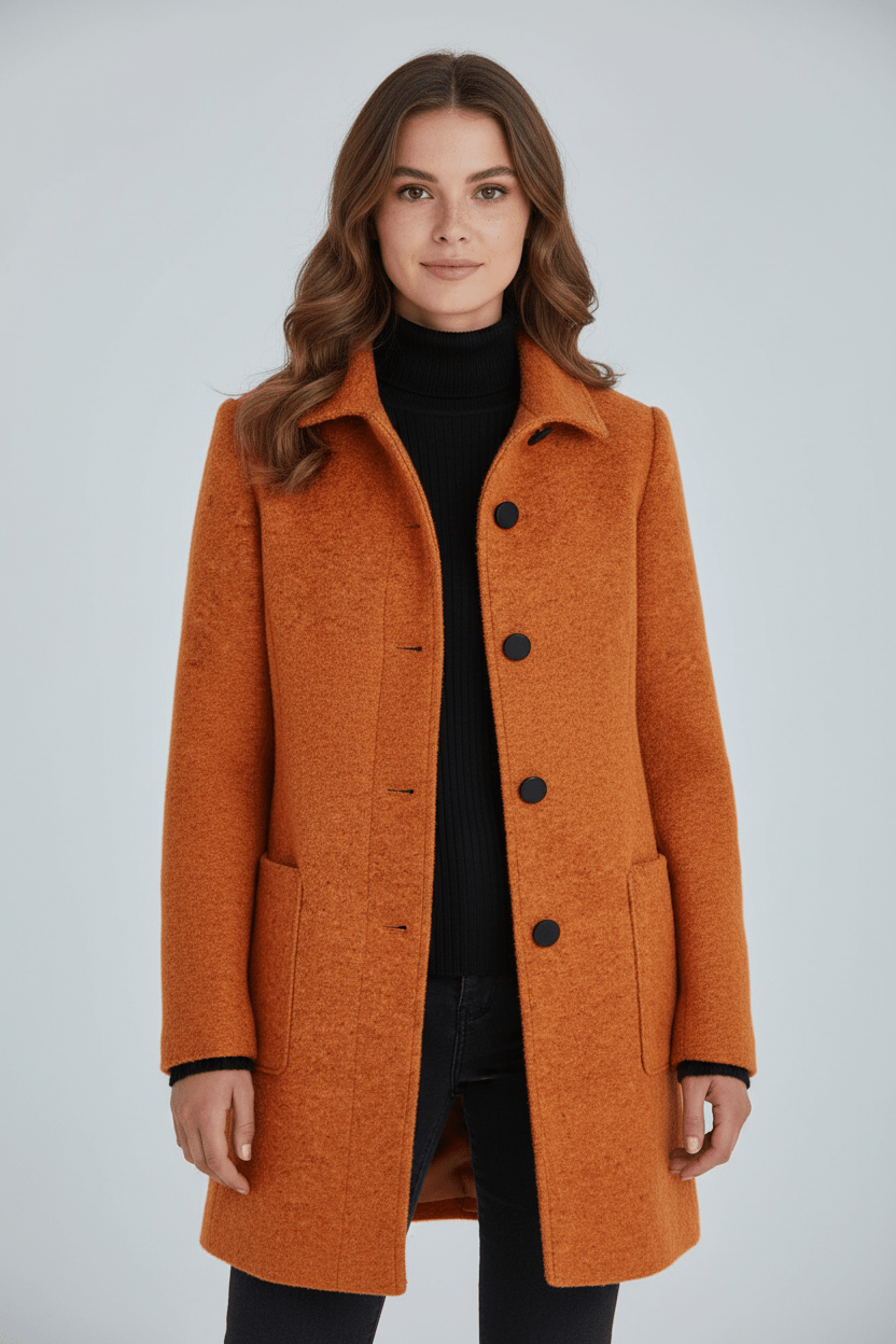 Women’s Long Coat | Stand Collar Jacket with Tailored Fit & Button Front