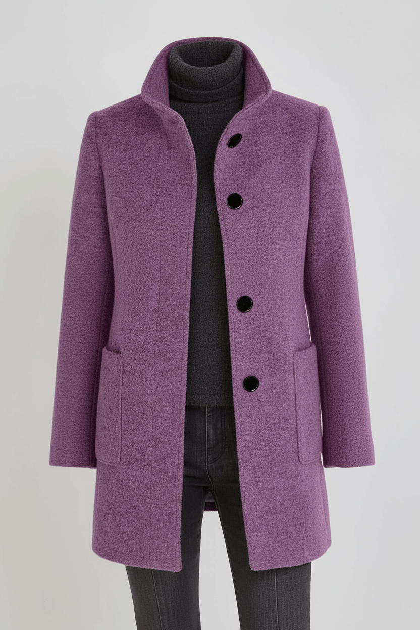 Women’s Long Coat | Stand Collar Jacket with Tailored Fit & Button Front