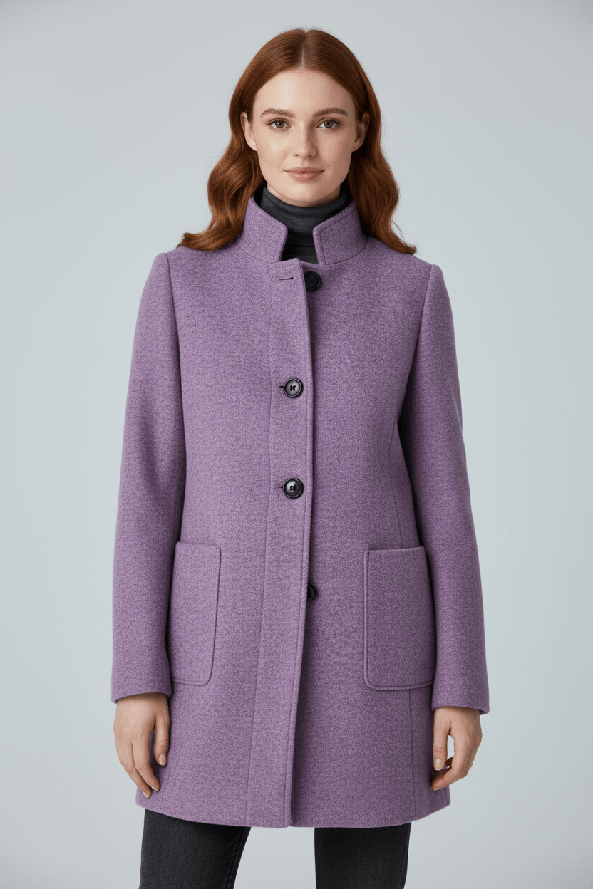 Women’s Long Coat | Stand Collar Jacket with Tailored Fit & Button Front