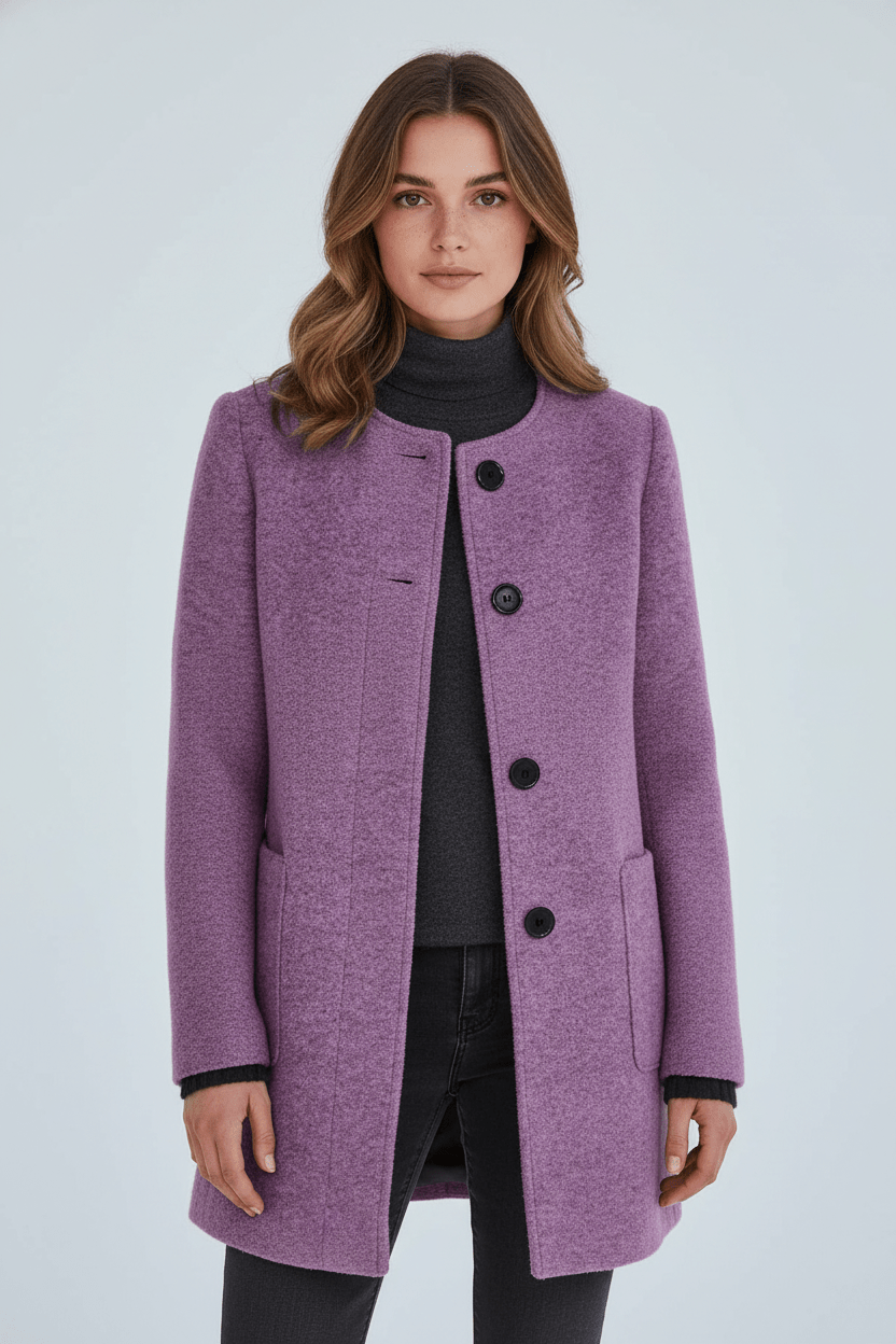 Women’s Long Coat | Stand Collar Jacket with Tailored Fit & Button Front