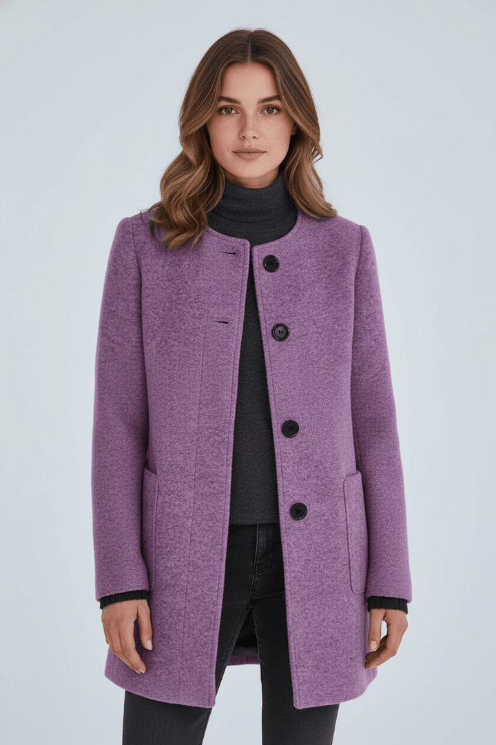 Women’s Long Coat | Stand Collar Jacket with Tailored Fit & Button Front