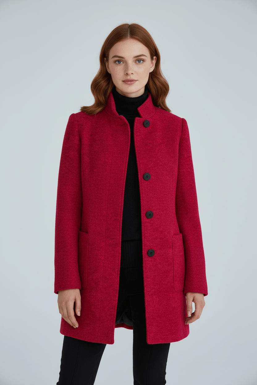 Women’s Long Coat | Stand Collar Jacket with Tailored Fit & Button Front