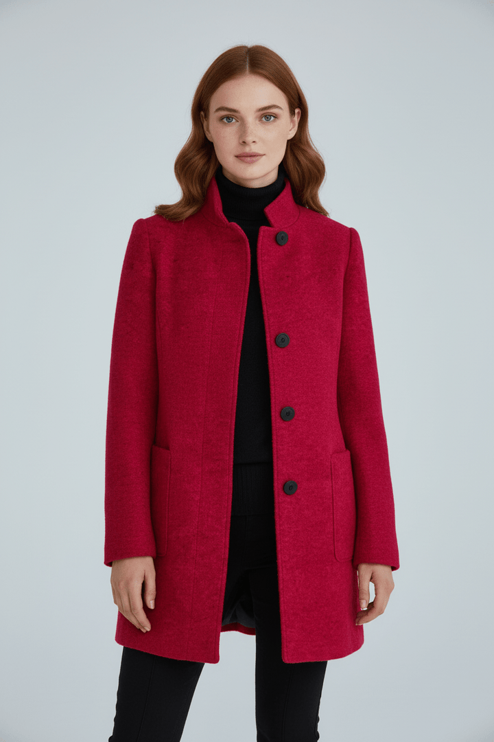 Women’s Long Coat | Stand Collar Jacket with Tailored Fit & Button Front