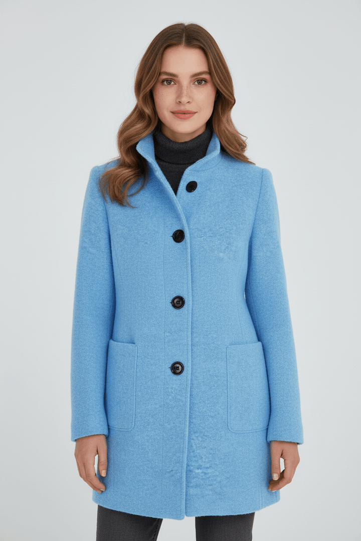 Women’s Long Coat | Stand Collar Jacket with Tailored Fit & Button Front