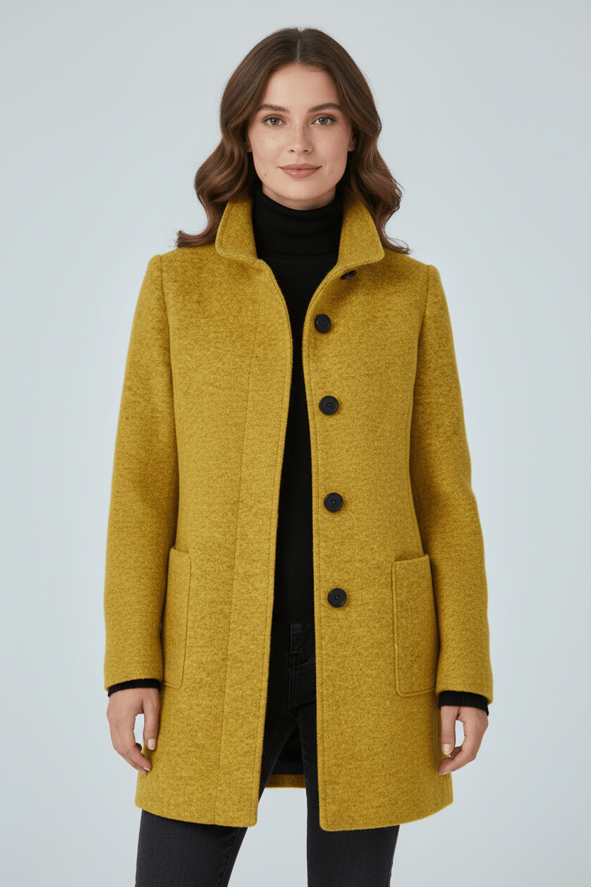 Women’s Long Coat | Stand Collar Jacket with Tailored Fit & Button Front
