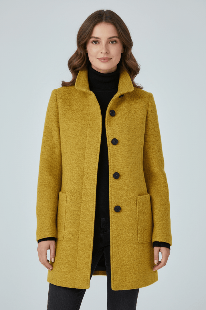 Women’s Long Coat | Stand Collar Jacket with Tailored Fit & Button Front