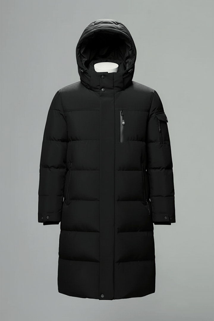 Men’s Insulated Water-Resistant Long Jacket with Hood