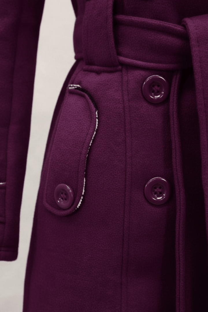 Women’s Double-Breasted Hooded Coat with Belted Waist