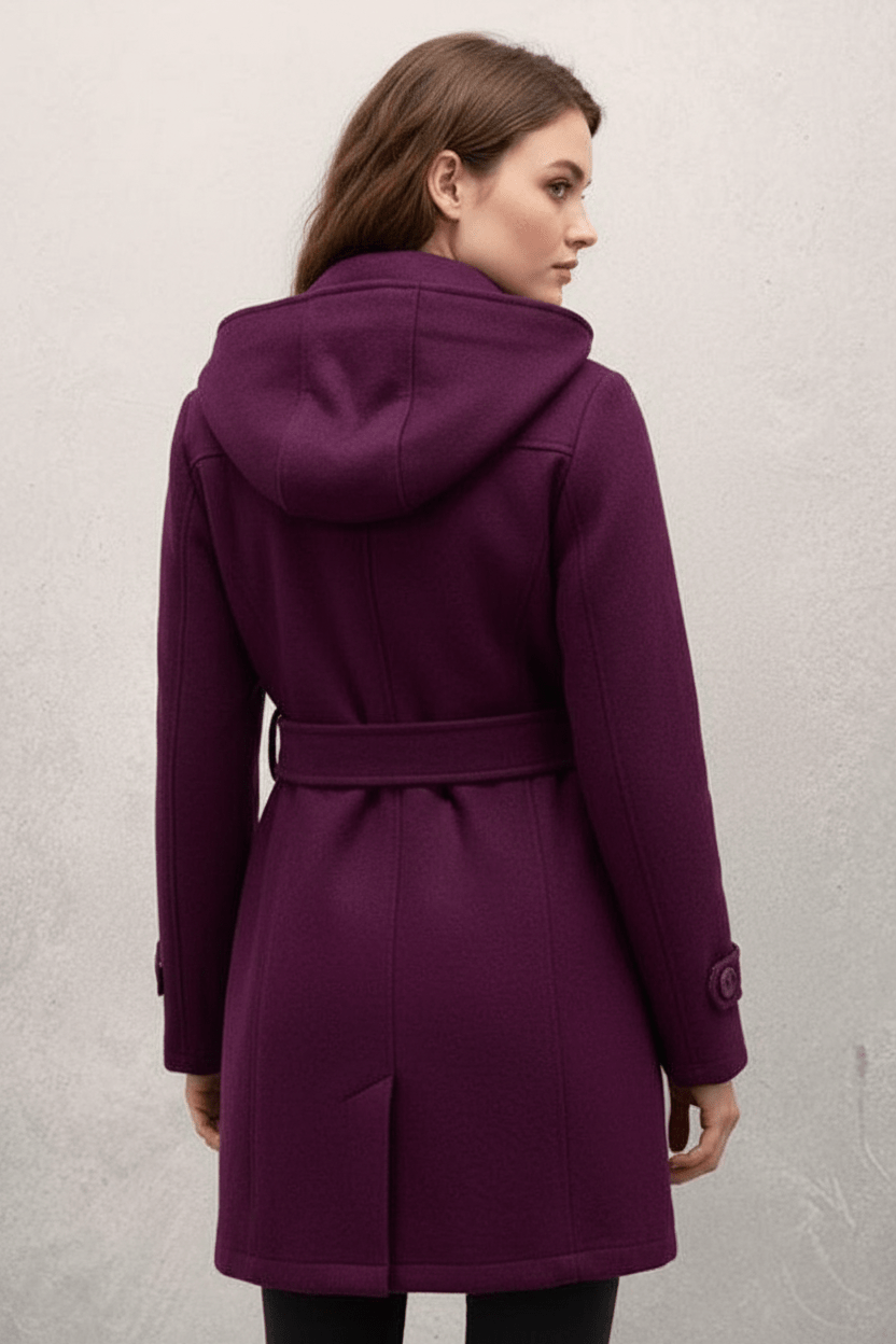 Women’s Double-Breasted Hooded Coat with Belted Waist