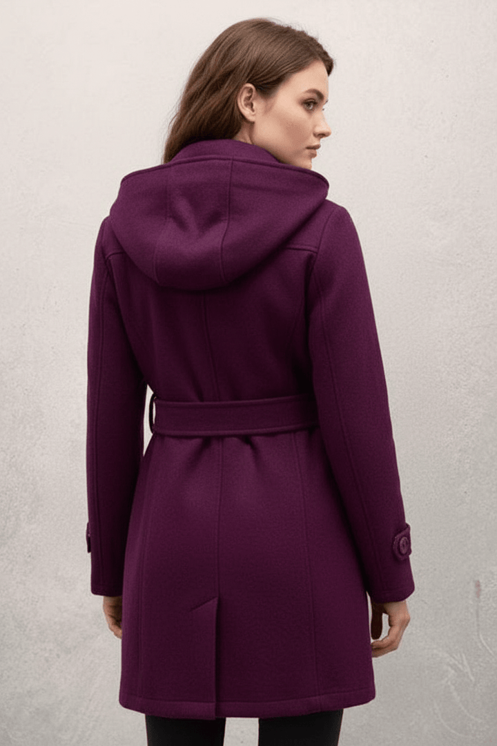Women’s Double-Breasted Hooded Coat with Belted Waist