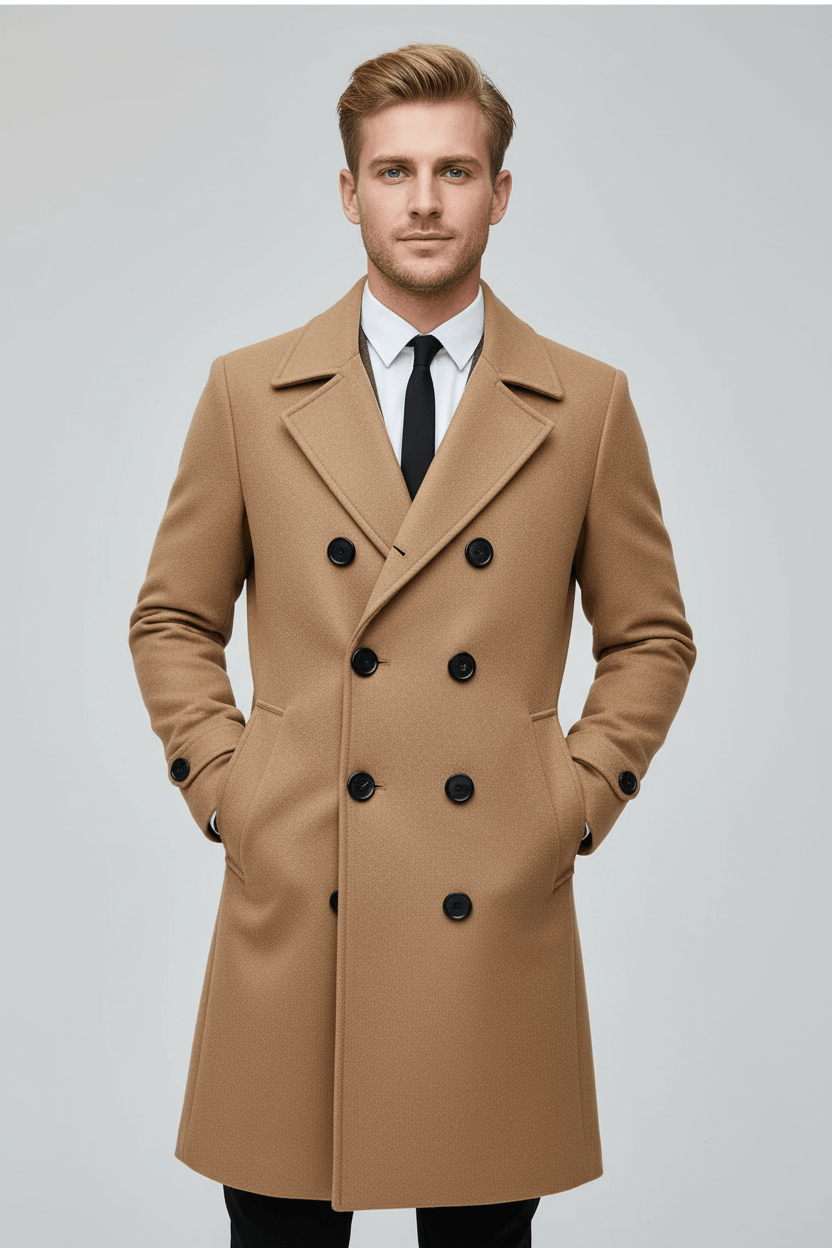 Men’s Double-Breasted Trench Coat | Tailored Fit and Refined Design