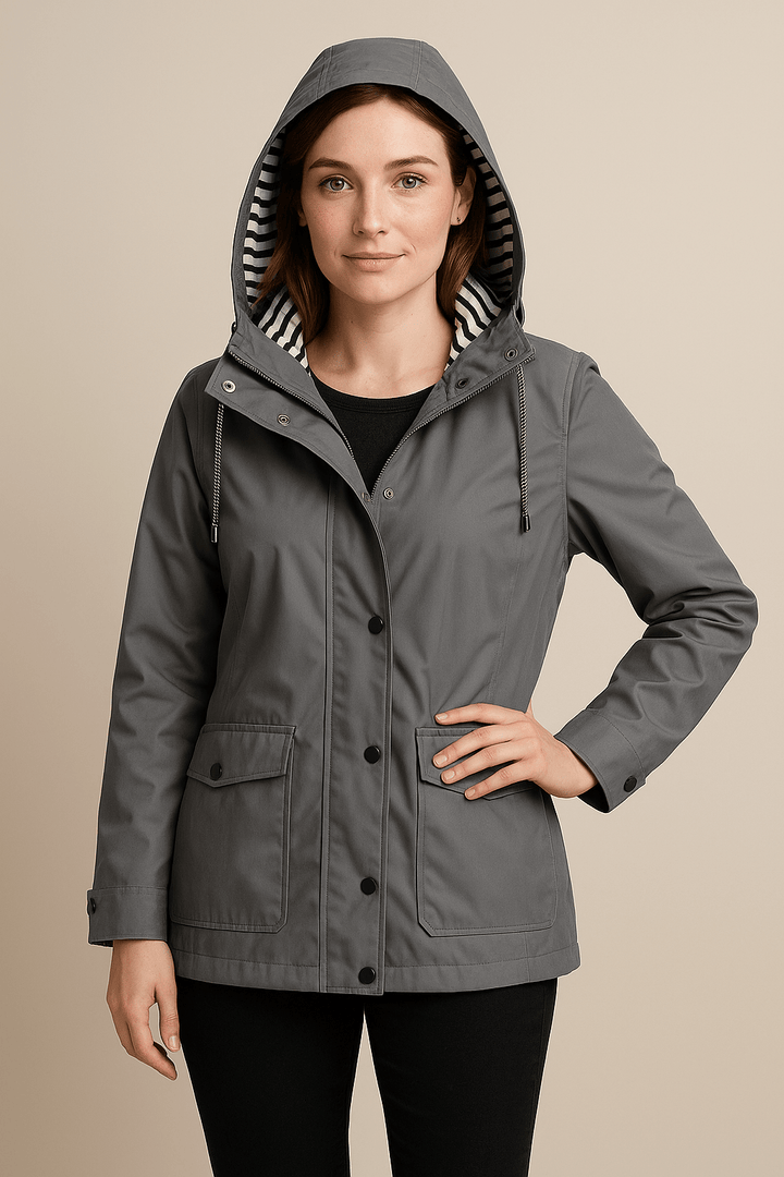Women’s Mid-Length Raincoat with Adjustable Hood