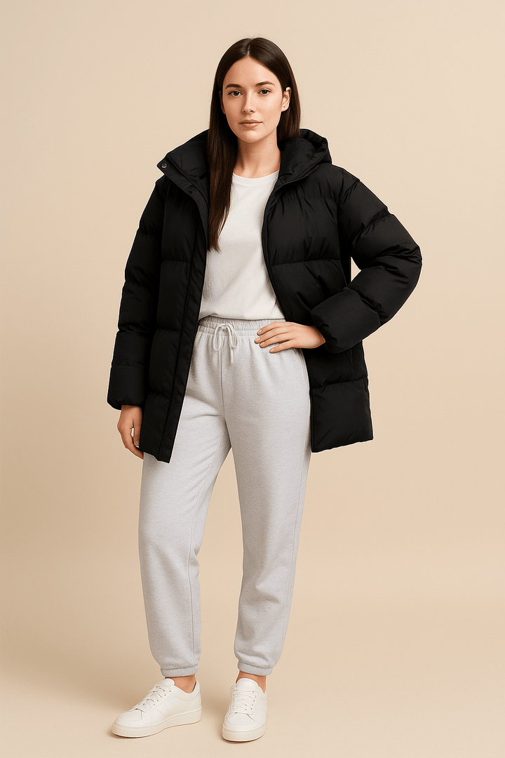 Women’s Oversized Quilted Puffer Jacket with Water-Resistant Hood