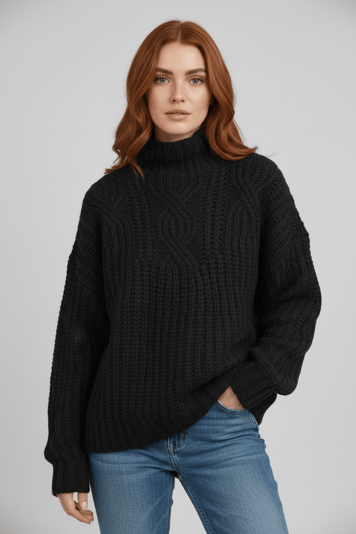 Women’s Cable Knit Jumper with High Neck