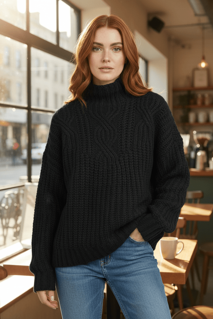 Women’s Cable Knit Jumper with High Neck