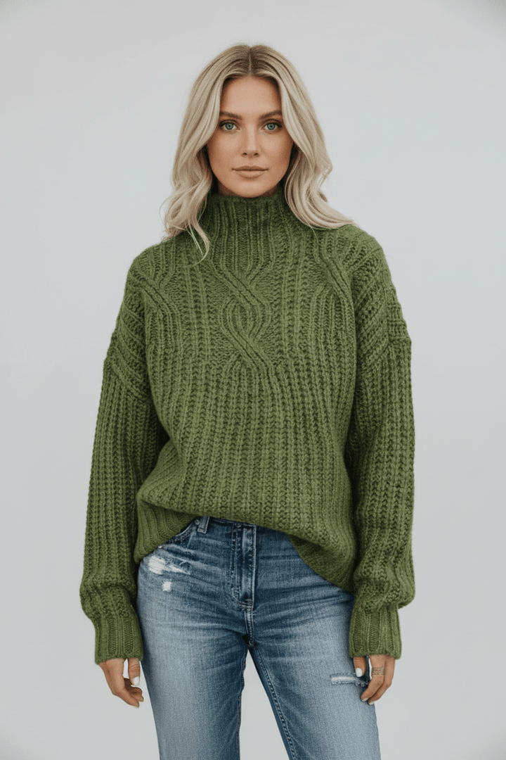 Women’s Cable Knit Jumper with High Neck