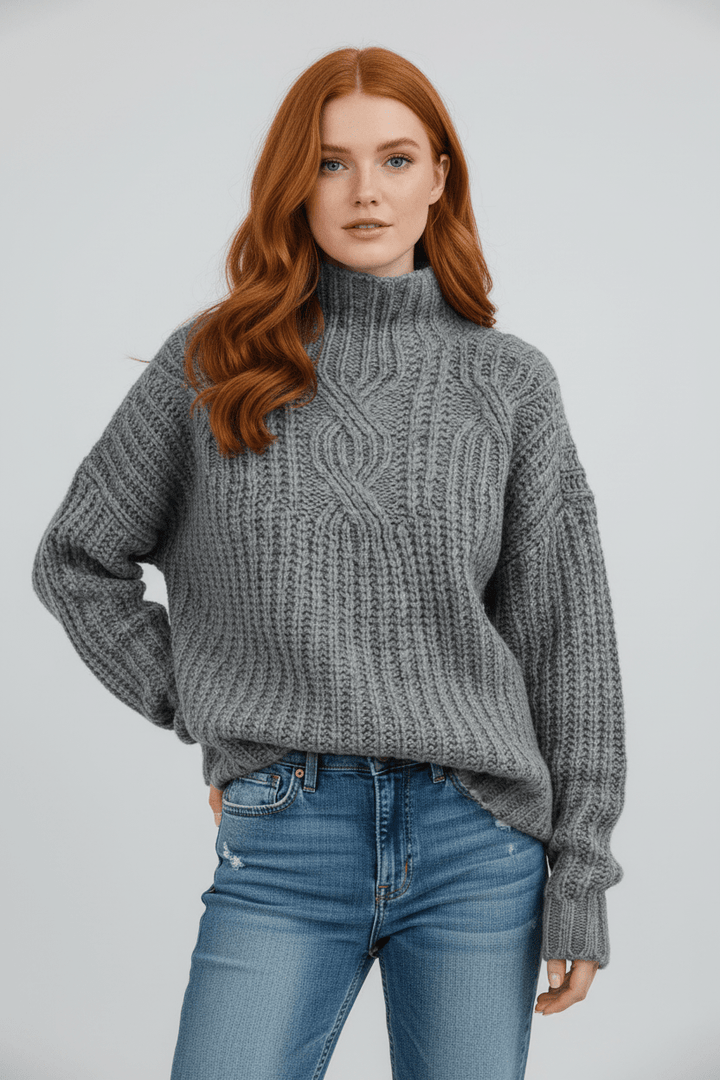 Women’s Cable Knit Jumper with High Neck