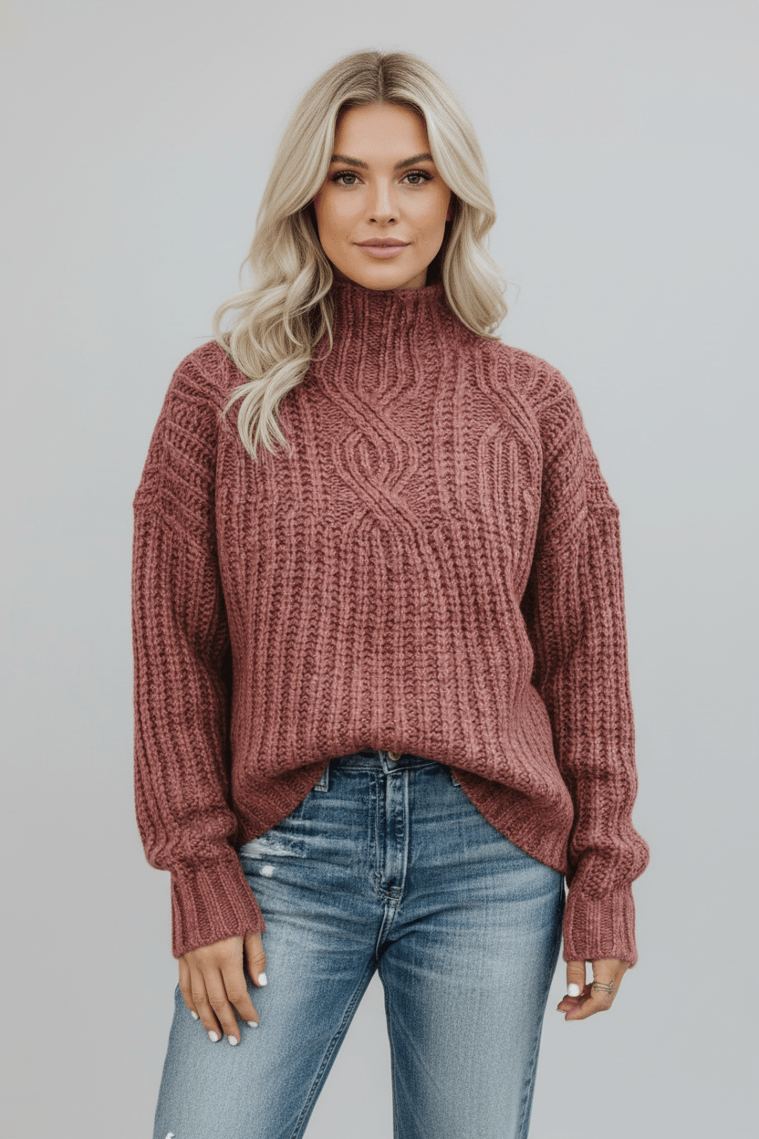 Women’s Cable Knit Jumper with High Neck
