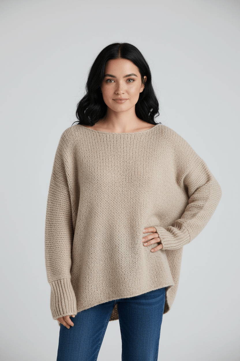 Women’s Oversized Knit Sweater with Off-Shoulder Design