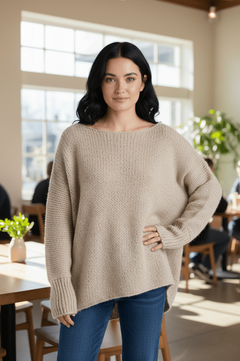 Women’s Oversized Knit Sweater with Off-Shoulder Design