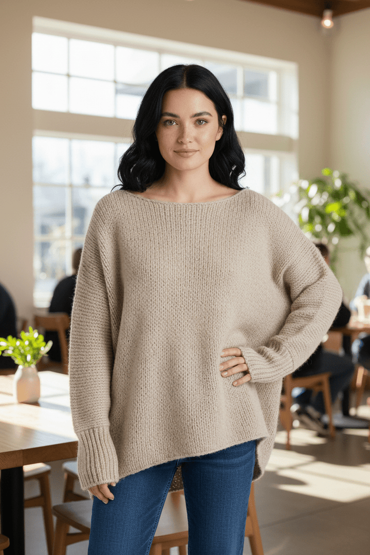 Women’s Oversized Knit Sweater with Off-Shoulder Design