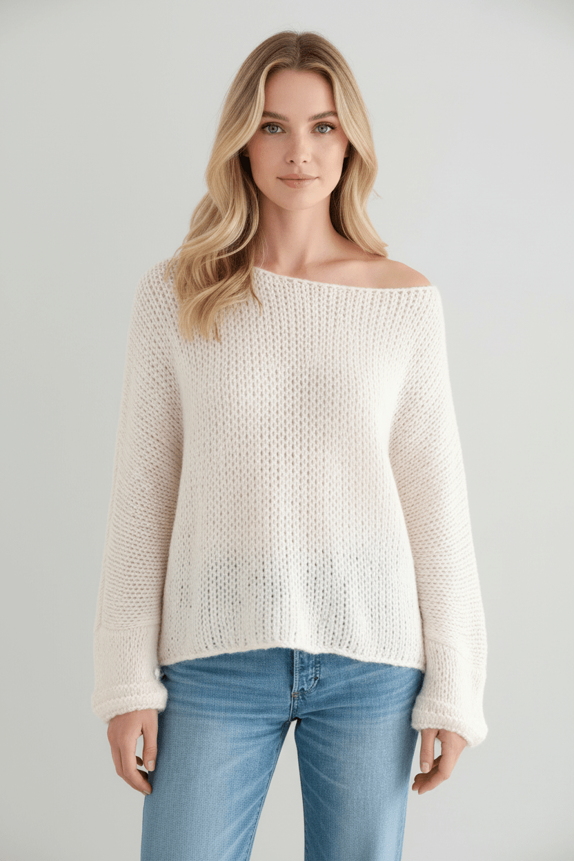 Women’s Oversized Knit Sweater with Off-Shoulder Design