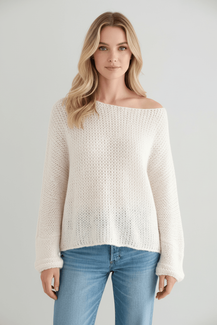 Women’s Oversized Knit Sweater with Off-Shoulder Design