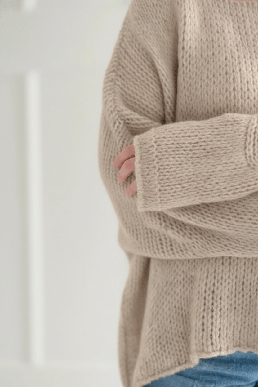 Women’s Oversized Knit Sweater with Off-Shoulder Design