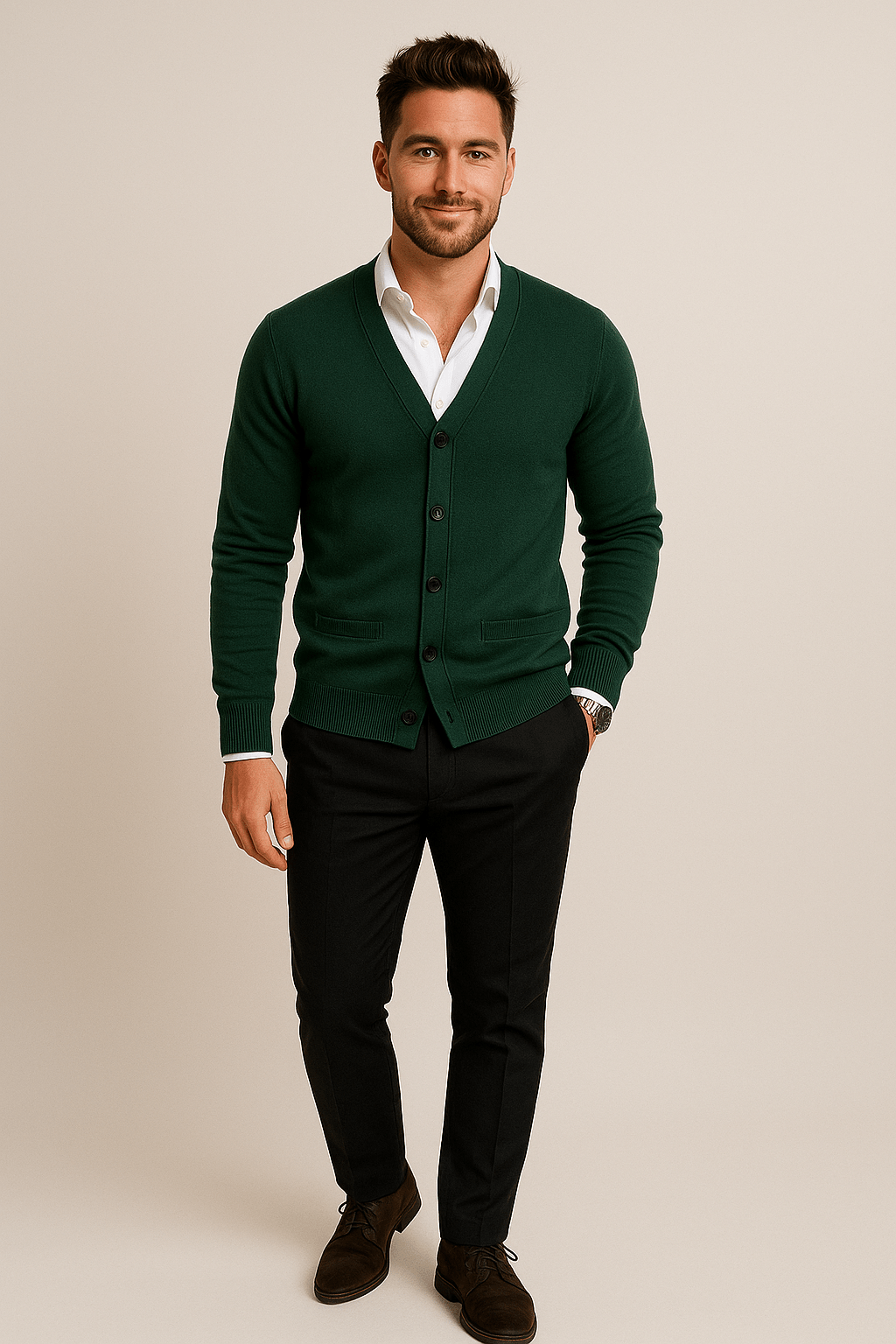 Men’s Knitted V-Neck Cardigan | Tailored Fit and Refined Layering Piece