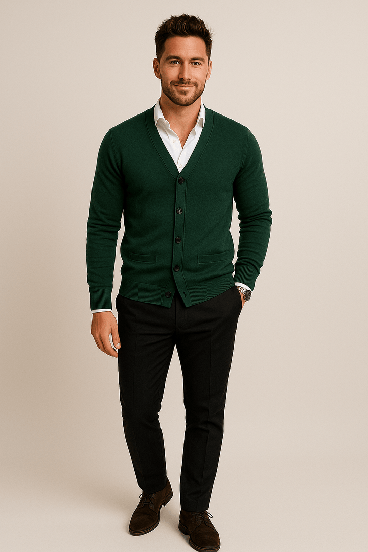 Men’s Knitted V-Neck Cardigan | Tailored Fit and Refined Layering Piece